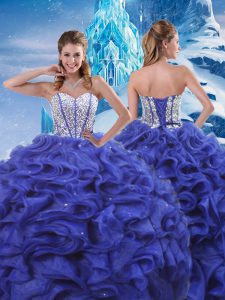 Floor Length Ball Gowns Sleeveless Blue Ball Gown Prom Dress Lace Up