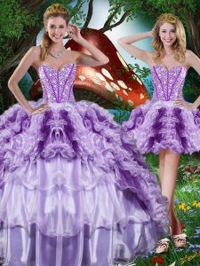 Sleeveless Beading and Ruffles and Ruffled Layers Lace Up Ball Gown Prom Dress