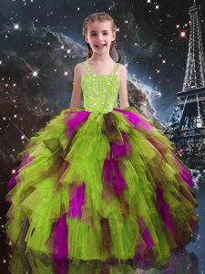 Ball Gowns Custom Made Pageant Dress Yellow Green Straps Tulle Sleeveless Floor Length Lace Up