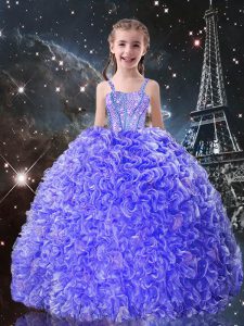 Best Blue Ball Gowns Beading and Ruffles Pageant Dress for Teens Lace Up Organza Sleeveless Floor Length