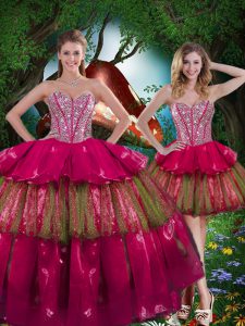 Ideal Organza Sleeveless Floor Length Quinceanera Dresses and Beading and Ruffled Layers