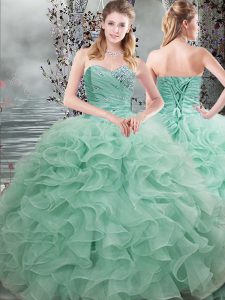 Perfect Apple Green Sleeveless Organza Lace Up Quinceanera Dress for Military Ball and Sweet 16 and Quinceanera