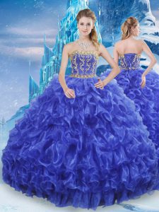 Custom Made Sleeveless Lace Up Floor Length Beading and Appliques and Ruffles Quinceanera Dresses