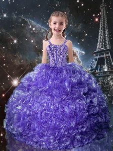 Best Ball Gowns Pageant Dresses Purple Straps Organza Sleeveless Floor Length Lace Up