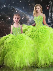 Ball Gowns Beading and Ruffles Quinceanera Gowns Lace Up Organza Sleeveless Floor Length