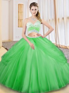 New Style One Shoulder Sleeveless Tulle Sweet 16 Dress Beading and Ruching and Pick Ups Criss Cross