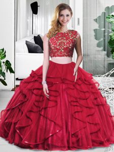 Delicate Scoop Sleeveless Tulle 15th Birthday Dress Lace and Ruffles Zipper
