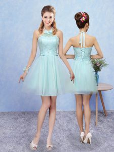 Unique Tulle Sleeveless Mini Length Damas Dress and Lace