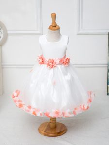 White Scoop Zipper Appliques and Bowknot and Hand Made Flower High School Pageant Dress Sleeveless