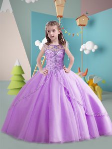 Custom Designed Ball Gowns Sleeveless Lavender Kids Formal Wear Brush Train Lace Up