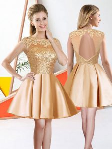 Pretty Champagne Backless Damas Dress Beading and Lace Sleeveless Knee Length
