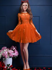 Mini Length A-line 3 4 Length Sleeve Orange Red Court Dresses for Sweet 16 Lace Up