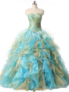 Chic Multi-color Ball Gowns Beading and Ruffles Quinceanera Dresses Lace Up Organza Sleeveless Floor Length