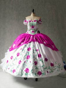 Floor Length Multi-color Ball Gown Prom Dress Organza and Taffeta Cap Sleeves Embroidery and Ruffles