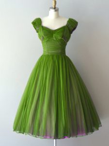 Pretty Green Zipper V-neck Ruching Quinceanera Court Dresses Chiffon Cap Sleeves