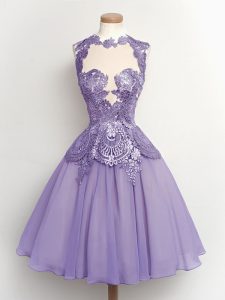 Knee Length A-line Sleeveless Lilac Court Dresses for Sweet 16 Lace Up