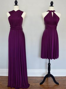 Sleeveless Lace Up Floor Length Ruching Damas Dress