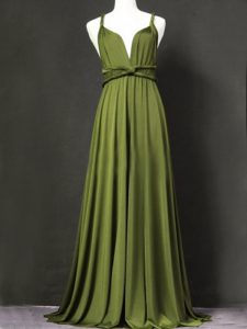 Charming Olive Green Criss Cross Straps Ruching Vestidos de Damas Chiffon Sleeveless