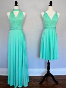 Fitting Turquoise Empire Ruching Quinceanera Dama Dress Lace Up Chiffon Sleeveless Floor Length