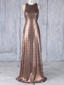 Perfect Brown Dama Dress Prom and Party and Wedding Party with Appliques Scoop Sleeveless Criss Cross