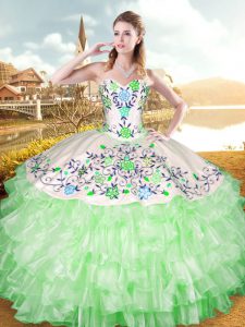 Sweetheart Sleeveless Organza and Taffeta Quinceanera Gown Embroidery and Ruffled Layers Lace Up