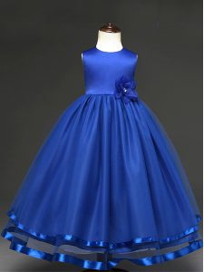 Amazing Royal Blue Sleeveless Hand Made Flower Floor Length Pageant Gowns