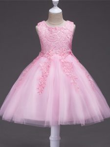 High End Ball Gowns Pageant Dress for Womens Baby Pink Scoop Tulle Sleeveless Knee Length Zipper