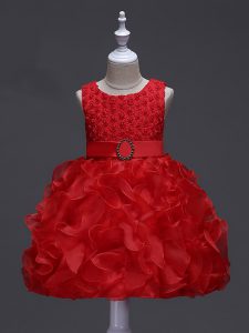 Low Price Scoop Sleeveless Lace Up Pageant Dress Wholesale Red Organza