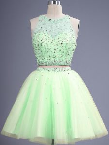New Arrival Sleeveless Lace Up Knee Length Beading Dama Dress