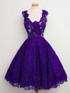 Purple Lace Up Straps Lace Damas Dress Lace Sleeveless