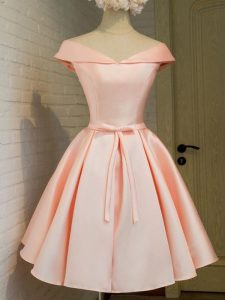 Peach Taffeta Lace Up Quinceanera Dama Dress Cap Sleeves Knee Length Belt