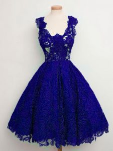 Attractive Blue Straps Lace Up Lace Court Dresses for Sweet 16 Sleeveless