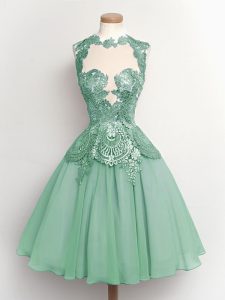 Luxury Sleeveless Knee Length Lace Lace Up Quinceanera Court Dresses with Light Blue