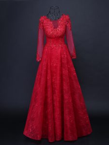 Scoop Long Sleeves Tulle Mother Dresses Lace and Appliques Lace Up