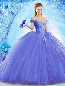 Most Popular Blue Lace Up Sweet 16 Dress Beading Sleeveless Brush Train
