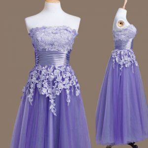 Vintage Tea Length Empire Sleeveless Lavender Quinceanera Court Dresses Lace Up