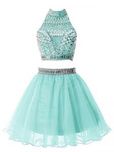 Luxurious High-neck Sleeveless Organza Quinceanera Dama Dress Beading Zipper