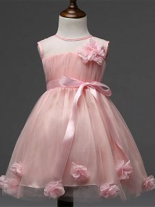 Beauteous Pink Zipper Scoop Hand Made Flower Pageant Dress Toddler Tulle Sleeveless