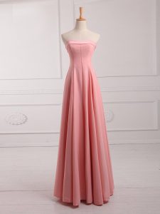 Eye-catching Strapless Sleeveless Chiffon Damas Dress Ruching Lace Up