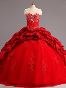 Sweetheart Sleeveless Taffeta and Tulle Vestidos de Quinceanera Beading and Appliques and Pick Ups Court Train Lace Up