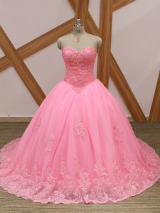 Best Selling Rose Pink Sleeveless Beading and Lace Lace Up Vestidos de Quinceanera