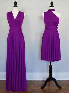 Purple Sleeveless Chiffon Lace Up Court Dresses for Sweet 16 for Prom and Beach and Wedding Party