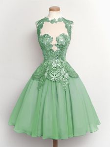 Adorable Apple Green Lace Up High-neck Lace Quinceanera Court Dresses Chiffon Sleeveless