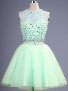 Most Popular Apple Green Dama Dress Prom and Party and Wedding Party with Beading Scoop Sleeveless Lace Up