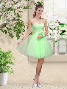 Discount Lace and Belt Dama Dress for Quinceanera Lace Up Sleeveless Knee Length