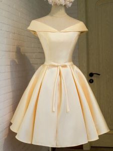 Spectacular Champagne Cap Sleeves Taffeta Lace Up Dama Dress for Quinceanera for Prom and Party and Wedding Party