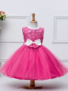 Sleeveless Zipper Knee Length Lace and Bowknot Pageant Dresses