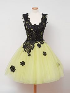 Tulle Straps Sleeveless Zipper Lace Court Dresses for Sweet 16 in Yellow