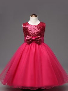 Elegant Hot Pink Sleeveless Organza Zipper Pageant Dresses for Wedding Party