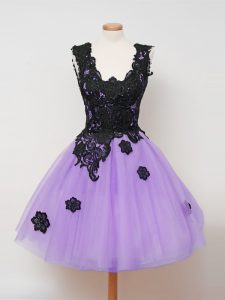 Knee Length Zipper Damas Dress Lilac for Prom and Party and Wedding Party with Appliques